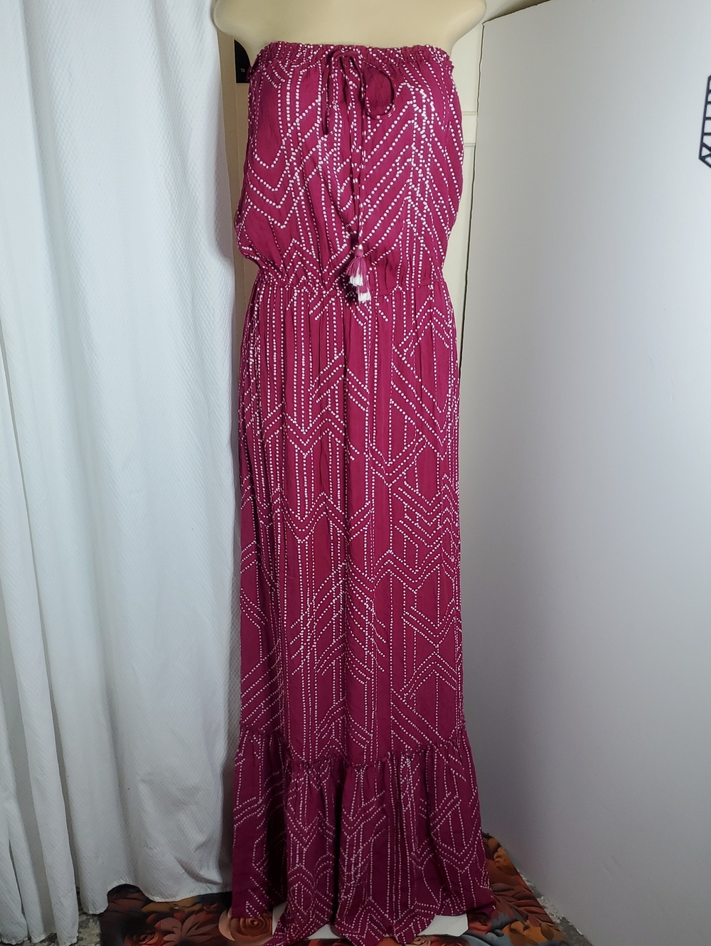 New Love Stitch Strapless Magenta Maxi Dress with Tassel Tie Size L